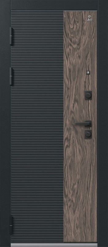 Дверь входная для квартиры C-112, внешняя черный муар - МДФ кварц черный-орех мокко, Центурион  